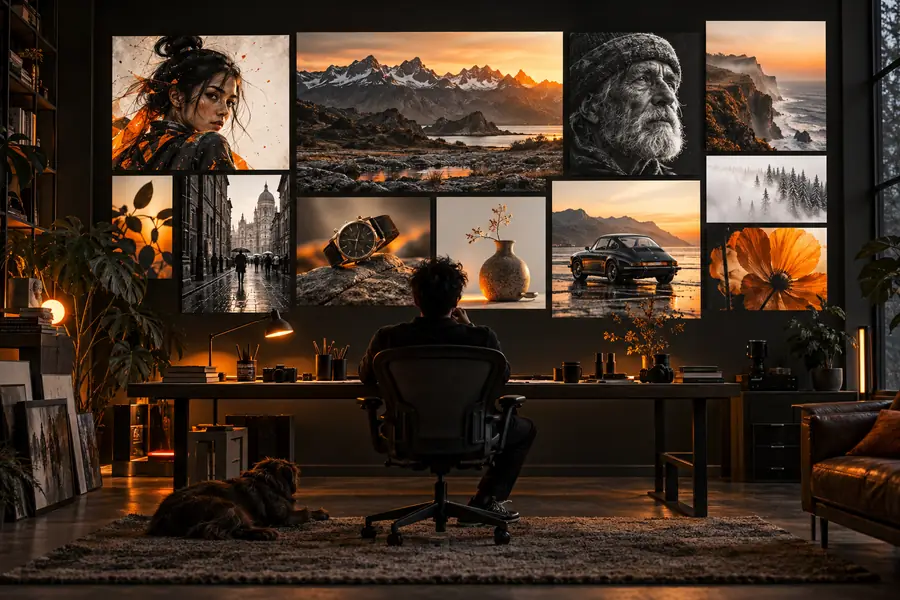 Ein Referenzbild, das mit einem Online-Bildbearbeitungs-Workflow in ein neues Bild umgewandelt wurde